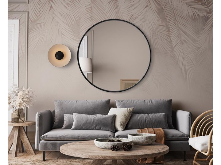 Lustro Scandi – okrągłe w czarnej ramie Lustro z ramą Ścienne Pomieszczenie Salon