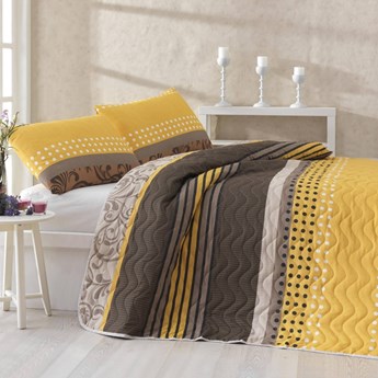 SELSEY Narzuta Sandy 200x220 cm z dwiema poszewkami na poduszki 50x70 cm żółto-brązowa