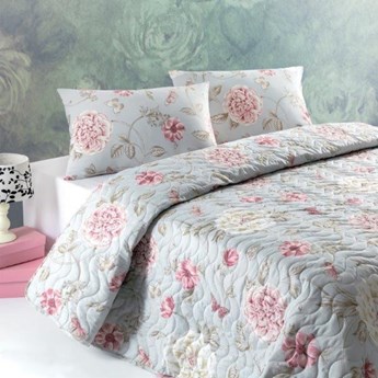 SELSEY Narzuta Minty Rosesy 200x220 cm z dwiema poszewkami na poduszki 50x70 cm miętowa