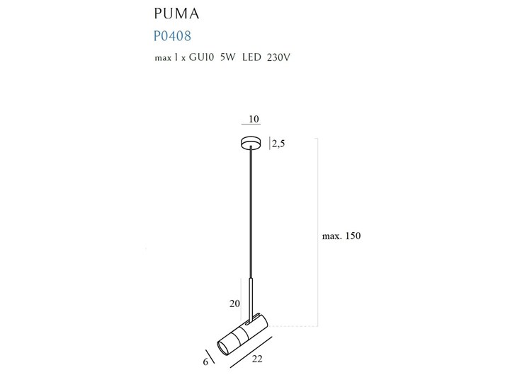 Lampa wisząca PUMA 1 Funkcje Brak dodatkowych funkcji