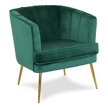 Fotel welurowy tapicerowany na metalowych złotych nogach zielony F109