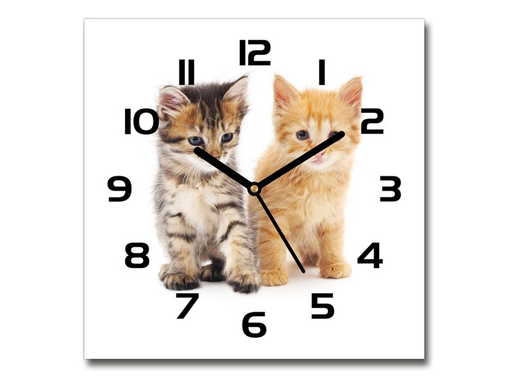 Zegar szklany kwadratowy Brązowy i rudy kot