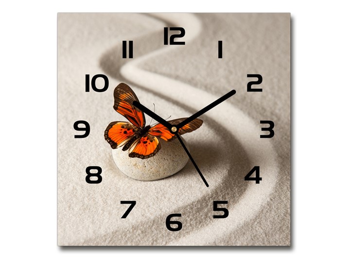 Zegar szklany kwadratowy Kamień zen i motyl