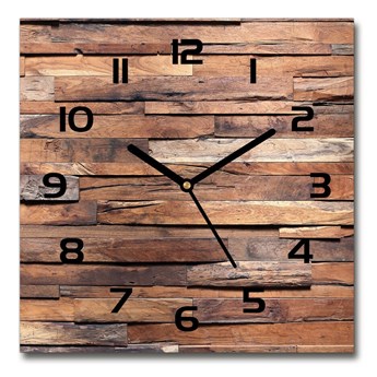 Zegar szklany kwadratowy Drewniana ściana