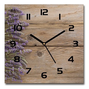 Zegar szklany kwadratowy Lawenda na drewnie