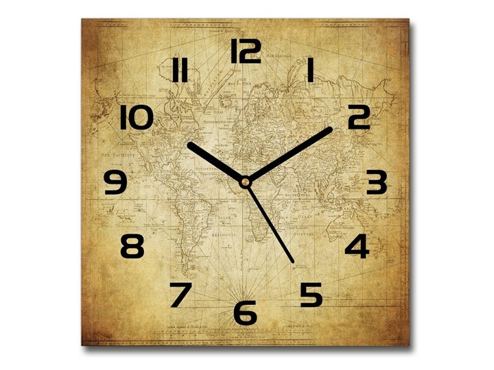 Zegar szklany na ścianę Stara mapa świata