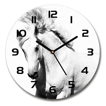 Zegar szklany okrągły Biały koń