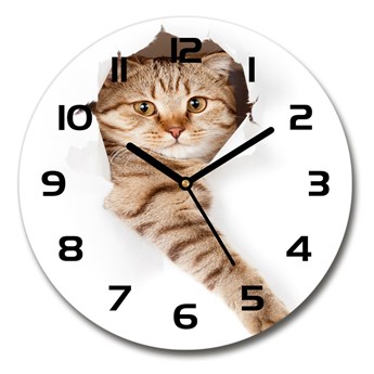 Zegar ścienny szklany okrągły Kot