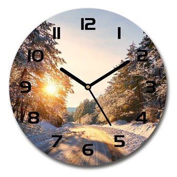 Zegar szklany na ścianę Droga w lesie zimą