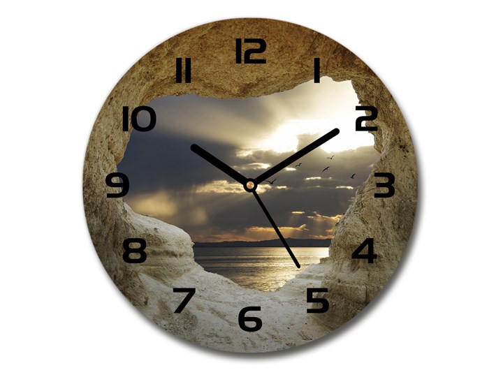 Zegar szklany na ścianę Nadmorska jaskinia Okrągły Zegar ścienny Szkło Kategoria Zegary