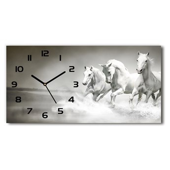 Nowoczesny zegar ścienny szklany Białe konie