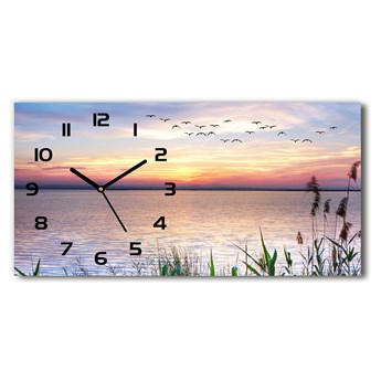 Zegar ścienny szklany cichy Jezioro zachód
