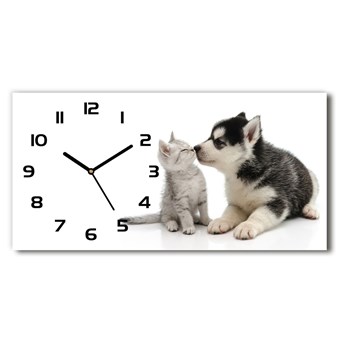 Nowoczesny zegar ścienny szklany Pies i kot