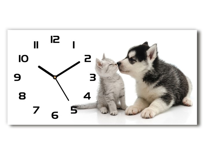 Nowoczesny zegar ścienny szklany Pies i kot Szkło Prostokątny Kategoria Zegary