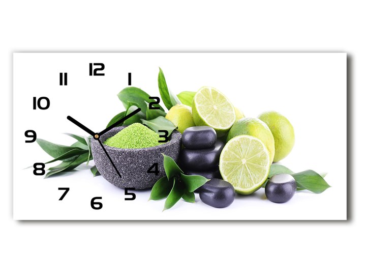 Zegar ścienny szklany Limonki i kamienie Prostokątny Zegar kuchenny Szkło Kolor Biały Kolor Zielony