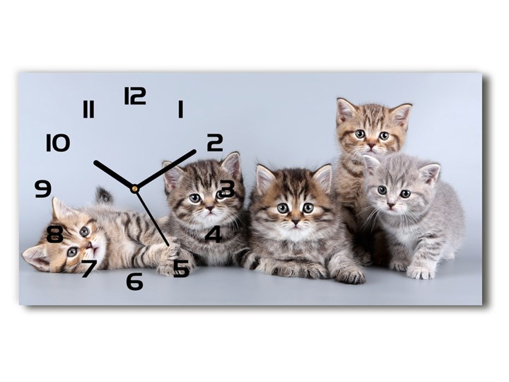 Nowoczesny zegar ścienny szklany Pięć kotów