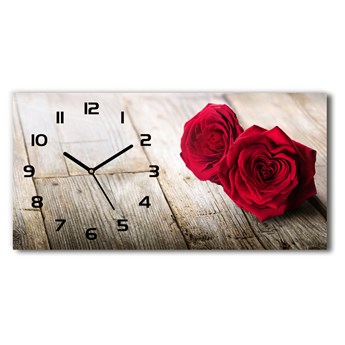 Zegar ścienny szklany Róże na drewnie