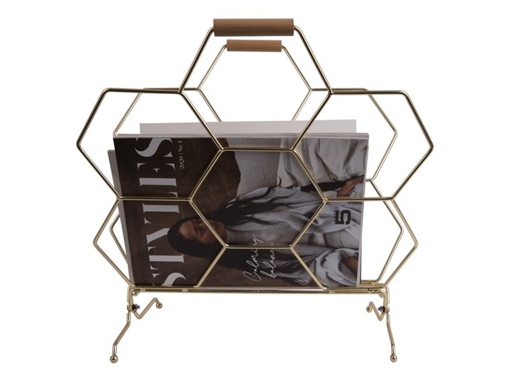 Metalowy gazetnik w kolorze złota PT LIVING Honeycomb Kolor Złoty Kategoria Gazetniki
