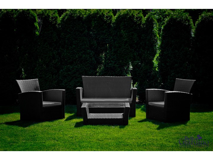 Meble ogrodowe z technorattanu UNICO Kolor Czarny Zestawy wypoczynkowe Zawartość zestawu Sofa