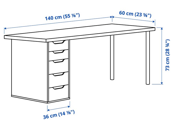IKEA LAGKAPTEN / ALEX Biurko, Dąb bejcowany na biało/biały, 140x60 cm Płyta MDF Kategoria Biurka Szerokość 140 cm Stal Kolor Beżowy