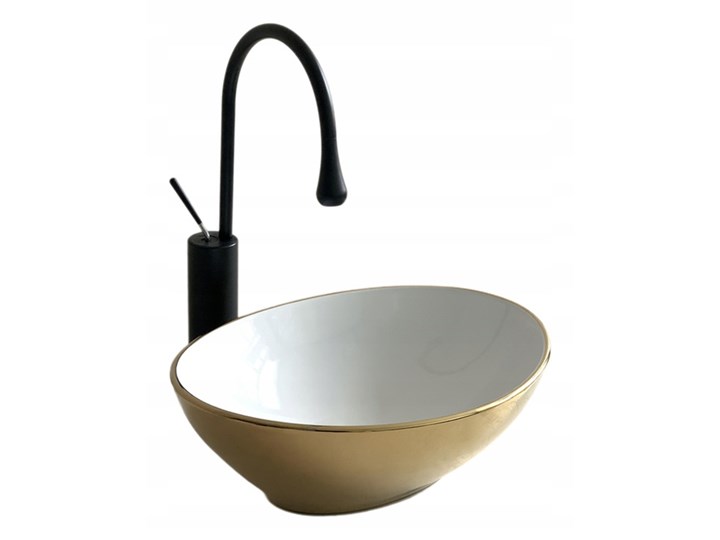 VELDMAN UMYWALKA CERAMICZNA VERA GOLD BIAŁO-ZŁOTA Nablatowe Szerokość 41 cm Ceramika Meblowe Kolor Złoty