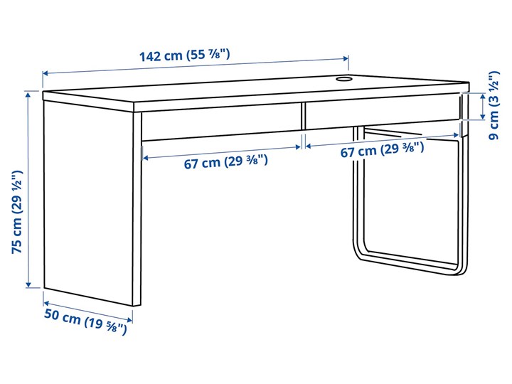 IKEA MICKE Biurko, Biały, 142x50 cm Płyta MDF Szerokość 142 cm Biurko tradycyjne Stal Pomieszczenie Pokój nastolatka