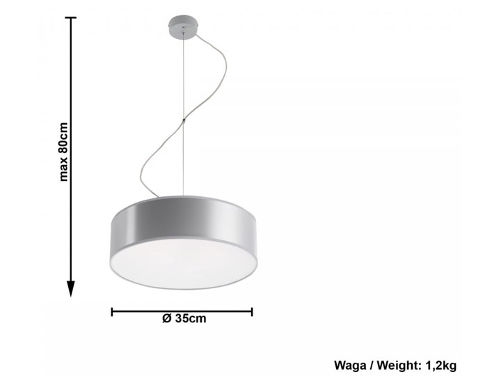 Lampa Wisząca ARENA 35 Szara Lampa z kloszem Funkcje Brak dodatkowych funkcji