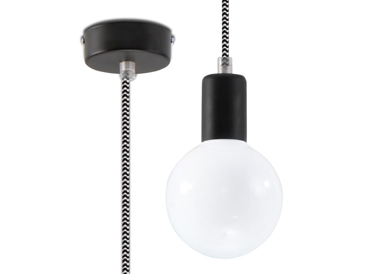 Lampa Wisząca EDISON Czarno-Biała Tkanina Metal Stal Kolor Czarny