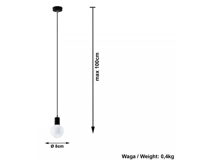 Lampa Wisząca EDISON Czarno-Biała Stal Kolor Czarny Metal Tkanina Kategoria Lampy wiszące