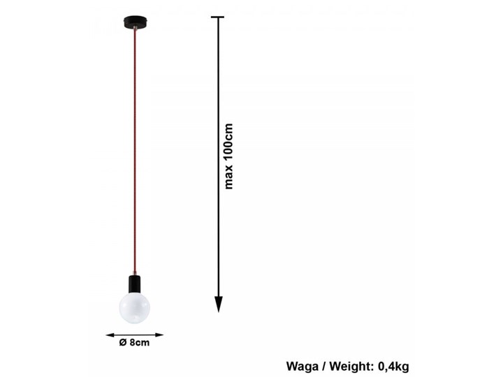 Lampa Wisząca EDISON Czarno-Czerwona Kolor Czerwony Metal Stal Tkanina Kolor Czarny