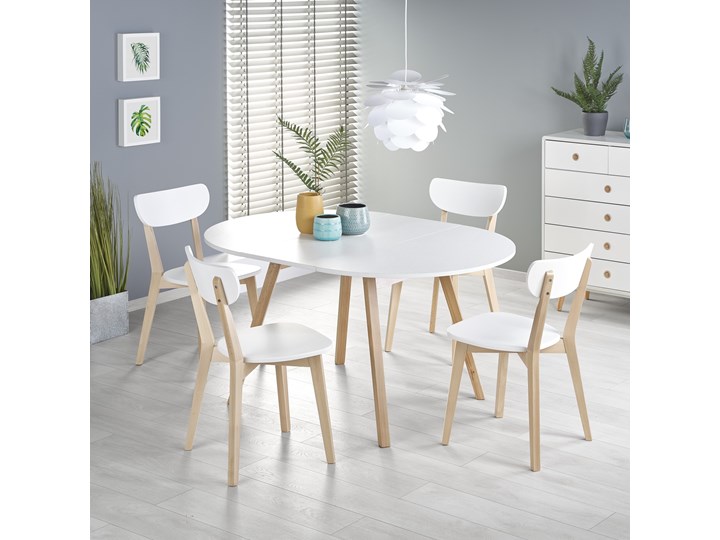 Rozkładany okrągły stół 102x102 z drewnianymi nogami RUBEN biały Halmar Kształt blatu Owalny Drewno Płyta MDF Długość 102 cm Szerokość 102 cm Styl Skandynawski