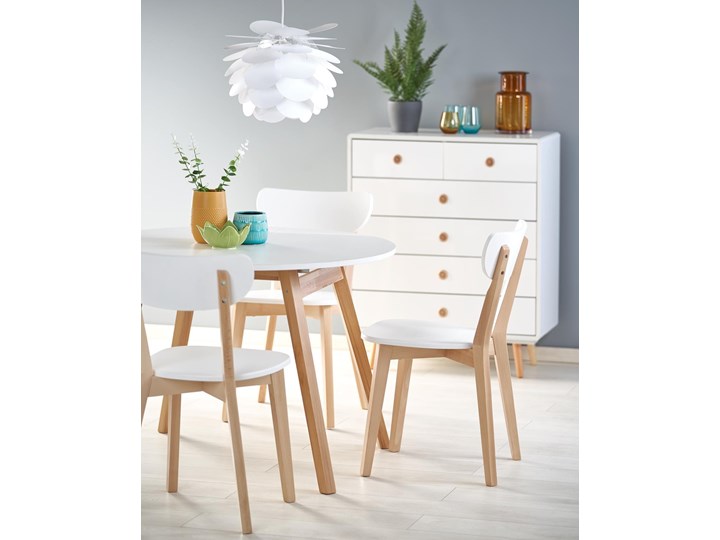 Rozkładany okrągły stół 102x102 z drewnianymi nogami RUBEN biały Halmar Drewno Płyta MDF Długość 102 cm Szerokość 102 cm Styl Skandynawski