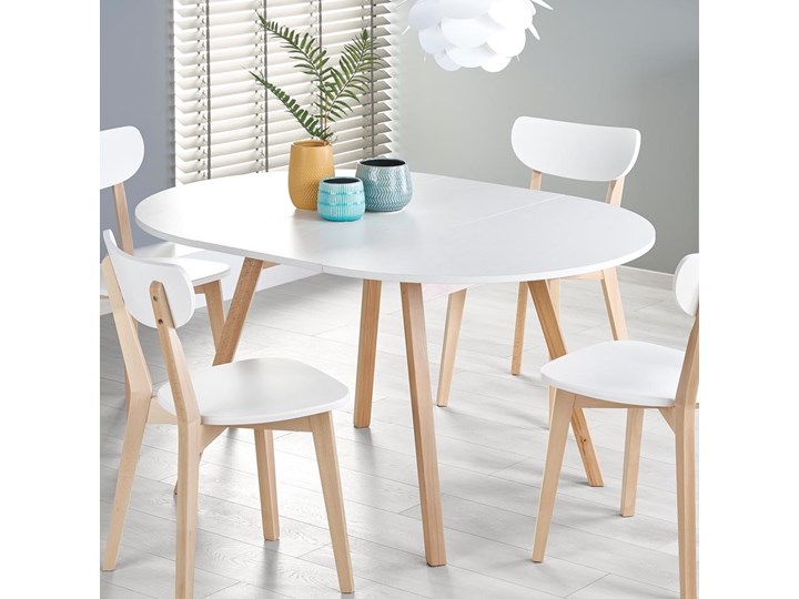 Rozkładany okrągły stół 102x102 z drewnianymi nogami RUBEN biały Halmar Drewno Szerokość 102 cm Długość 102 cm Płyta MDF Kształt blatu Owalny Styl Skandynawski