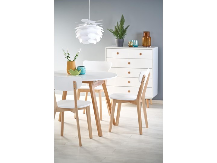Rozkładany okrągły stół 102x102 z drewnianymi nogami RUBEN biały Halmar Długość 102 cm Płyta MDF Drewno Szerokość 102 cm Styl Skandynawski