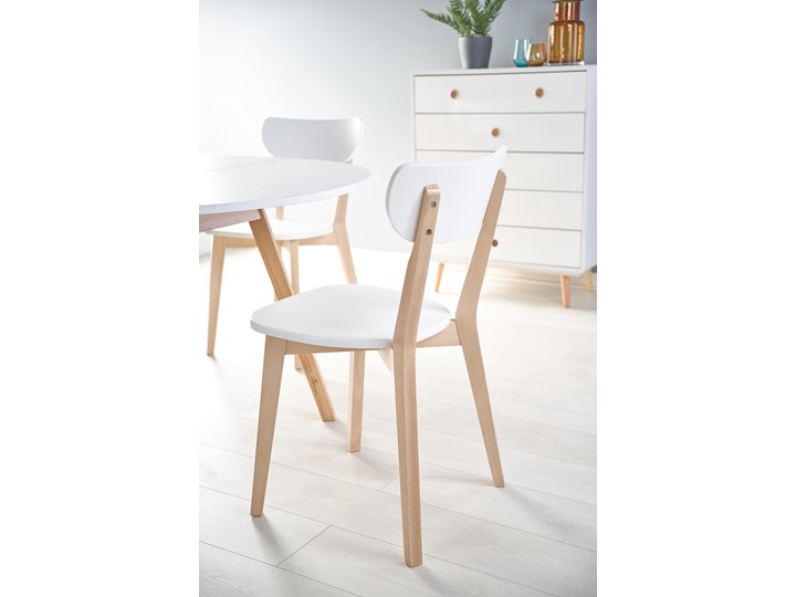Rozkładany okrągły stół 102x102 z drewnianymi nogami RUBEN biały Halmar Płyta MDF Kategoria Stoły kuchenne Drewno Długość 102 cm Szerokość 102 cm Styl Skandynawski