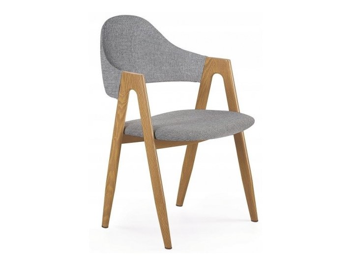 Krzesło Tapicerowane K344 Szare do Kuchni Płyta MDF Metal Z podłokietnikiem Drewno Styl Klasyczny Wysokość 80 cm Stal Tkanina Szerokość 53 cm Głębokość 57 cm Kategoria Krzesła kuchenne