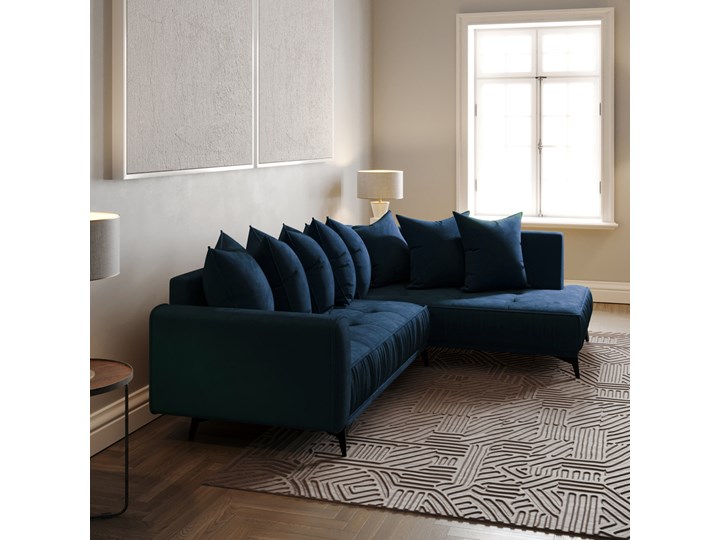 SELSEY Narożnik z funkcją spania Osetto z ozdobną falbanką granatowy Głębokość 180 cm Wysokość 95 cm Szerokość 260 cm Styl Glamour