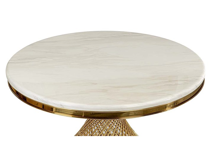 Stół okrągły biało złoty / marmur syntetyk / Anton Długość 100 cm Wysokość 77 cm Stal Styl Glamour Styl Nowoczesny