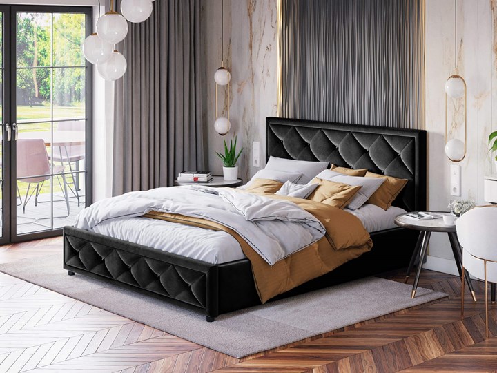 Łóżko tapicerowane 160X200 LB-45 czarny welur Tkanina Drewno Rozmiar materaca 160x200 cm