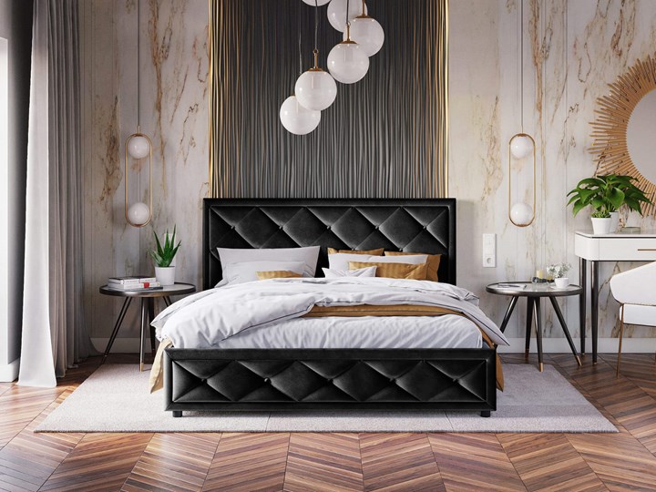 Łóżko tapicerowane 160X200 LB-45 czarny welur Drewno Tkanina Rozmiar materaca 160x200 cm