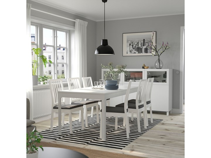 IKEA EKEDALEN / EKEDALEN Stół i 6 krzeseł, biały/Hakebo ciemnoszary, 180/240 cm Pomieszczenie Jadalnia