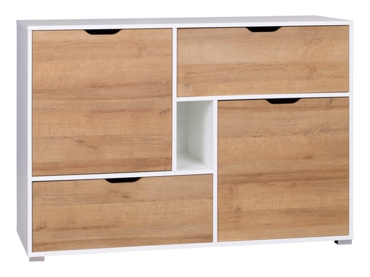 SELSEY Komoda Caspe biała Drewno Z szafkami i szufladami Wysokość 90 cm Głębokość 46 cm Szerokość 138 cm Szerokość 132 cm Głębokość 40 cm Płyta MDF Wysokość 46 cm Styl Minimalistyczny