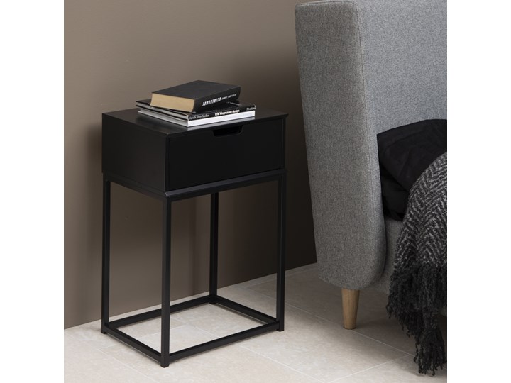 SELSEY Szafka nocna Maudine z szufladą czarna Metal Płyta MDF Płyta laminowana Styl Minimalistyczny Styl Nowoczesny