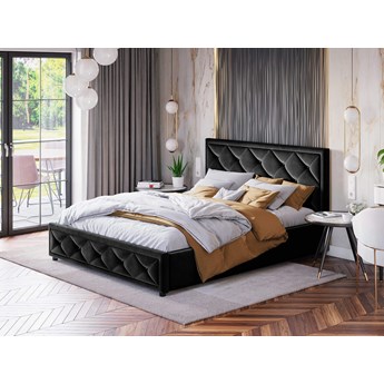 Łóżko tapicerowane 160x200 z materacem LB-45 czarny welur