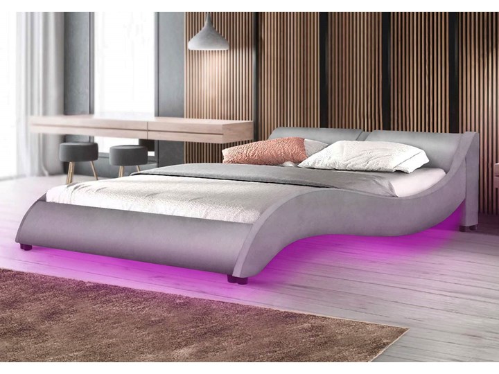 Łóżko tapicerowane 160x200 868 LED szary welur Tkanina Drewno Kategoria Łóżka do sypialni