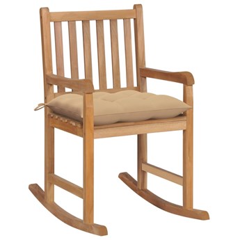 Drewniany fotel bujany z beżową poduszką - Mecedora