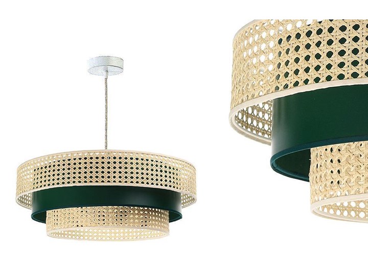 Lampa rattan-satyna wisząca w stylu boho 60cm - do salonu sypialni (Rotang-011, 1xE27) ręcznie robiona Tkanina Lampa z abażurem Metal Wiklina Kolor Złoty Drewno Kategoria Lampy wiszące