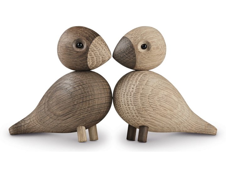Zestaw 2 figurek z litego drewna dębowego Kay Bojesen Denmark Lovebirds Drewno Kategoria Figury i rzeźby Kolor Beżowy