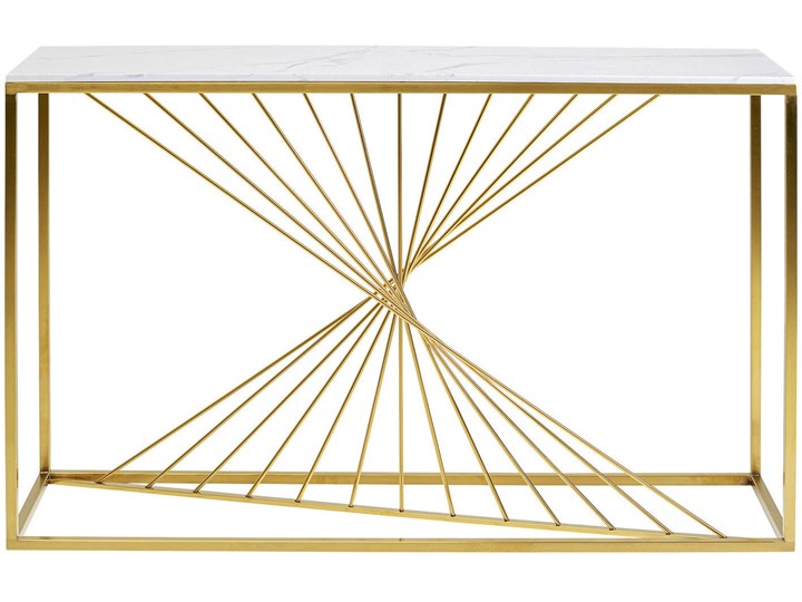 Konsola Art Marble 142x42 biało-złota Szerokość 142 cm Wysokość 142 cm Stal nierdzewna Szkło Kolor Przezroczysty
