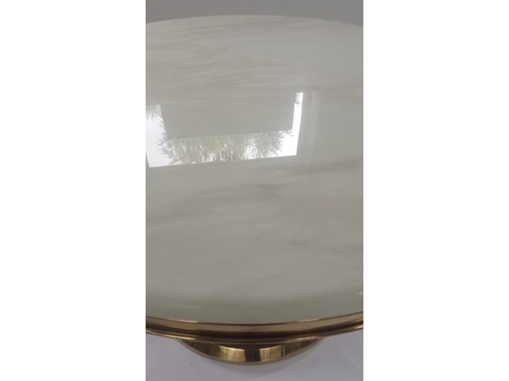 Stół okrągły biało złoty / marmur syntetyk / Anton Wysokość 77 cm Długość 100 cm Stal Styl Nowoczesny
